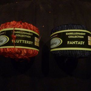 2 Balls Sensations Embellishment Collection Flutterby (Red) Fantasy (Navy) Yarns